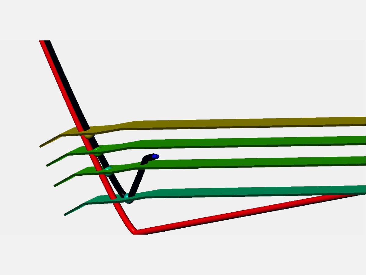 A group of different colored wires connected to each other.