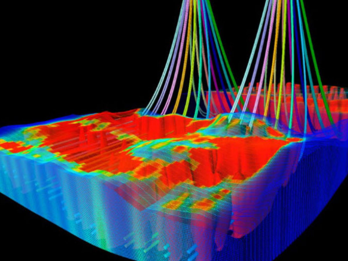 A computer generated image of a colorful wave.